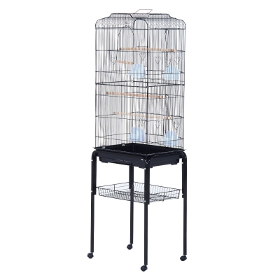 PawHut Voliera Gabbia per Uccelli con Ruote in Metallo Nero 47.5 × 37 × 153cm