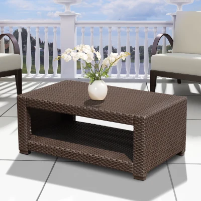 Outsunny Tavolino da Giardino Staccabile in Rattan 93x 56x 38,5cm Marrone