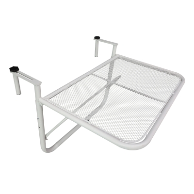 Outsunny Tavolo da Ringhiera Altezza Regolabile 3 Livelli in Metallo, 60x56.5x45cm Bianco