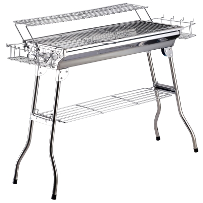 Outsunny Barbecue Acciaio Inox Gambe Pieghevoli 2 Griglie 100 x 43 x 68 cm