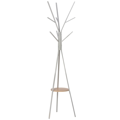 Homcom Porte-manteau trépied design contemporain branches étagère + 9 patères dim. 45L x 45l x 180H cm métal blanc
