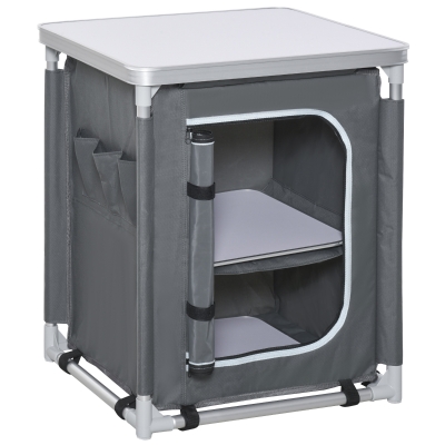 Outsunny Mobile Cucina da Campeggio con 2 Mensole e Sacca di Trasporto, in Alluminio e Tessuto Oxford Grigio 60x49x70cm