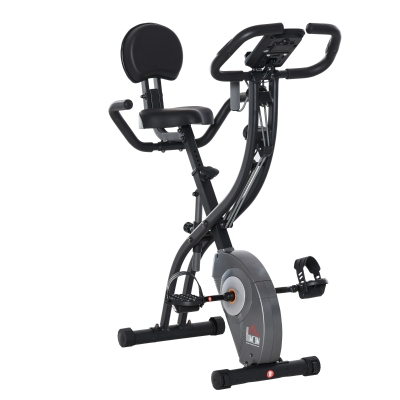 HOMCOM Cyclette Pieghevole con Schienale, Bande Elastiche e Display LCD Grigia