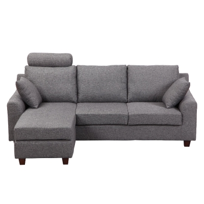 HomCom Divano a 3 Posti con Poggiapiedi e Cuscini in Tessuto, Grigio Scuro, 194x80x86cm