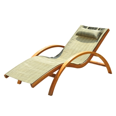 Outsunny Sdraio Lettino da Giardino Ergonomica in Legno con Poggiatesta Imbottito Marrone