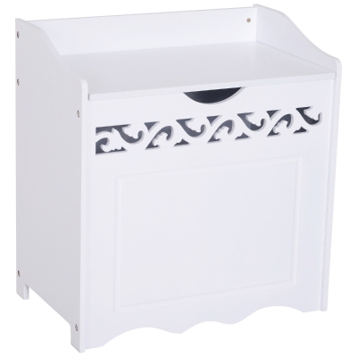 Homcom Mobiletto in Legno Portabiancheria Bianco con Decoro Intagliato 55 x 34 x 58 cm