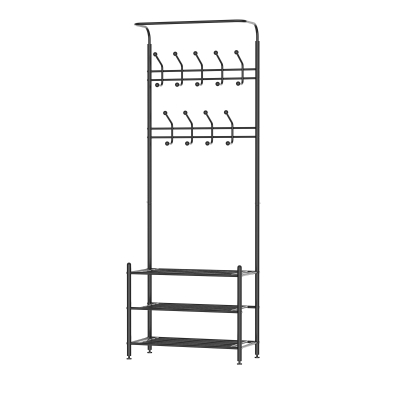 Homcom Appendiabiti Panchina per Ingresso con Scarpiera in Acciaio, Nero, 67x30x185cm