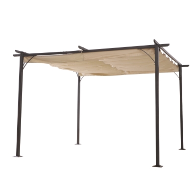 Outsunny Gazebo Pergola da Giardino Parasole Retraibile Cornice Nera Tendale Beige, 350 x 350 x 230cm