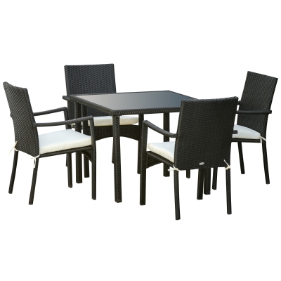 Outsunny Set 4 Sedie da Giardino e Tavolo con Ripiano in Vetro Mobili Rattan PE