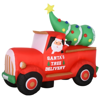 HOMCOM Babbo Natale su Camion Gonfiabile Gigante 180cm da Interno ed Esterno con Luci a LED