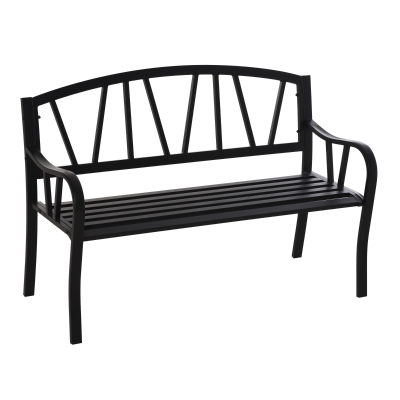 Outsunny Panchina da Giardino in Metallo Nero Impermeabile, Panca da Esterno in Ferro 2 Posti, 128x56x86cm