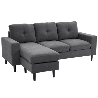 Homcom Divano Angolare 3 Posti con Penisola Reversibile e Design Moderno in Lino Grigio