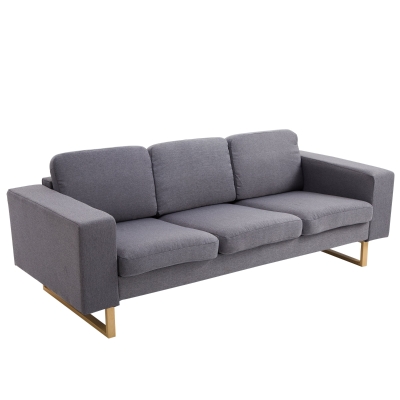 Homcom Divano a 3 Posti con Cuscini in Tessuto di Lino Grigio scuro, 200x82x78cm
