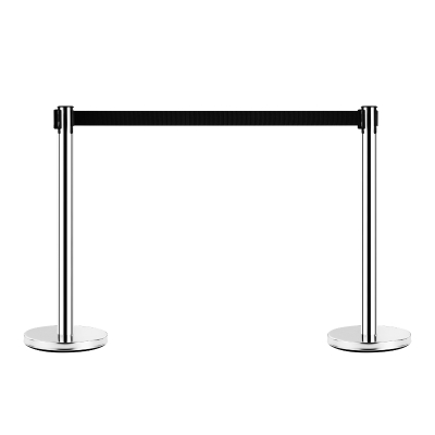 HomCom 2 Colonnine Segnapercorso Separa Code con Nastro Nero di 2m Colonnine in Acciaio Inox e Nylon, Ф32x90cm