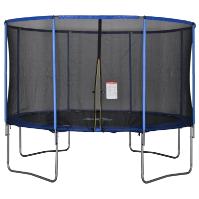 HOMCOM Tappeto Elastico per Bambini e Adulti con Rete e Bordo Imbottito Φ366x269cm - Blu/Nero