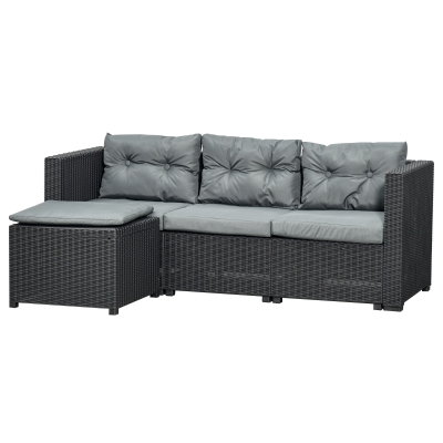 Outsunny Set Mobili da Giardino Rattan PE Divano 3 Posti e Poggiapiedi/Tavolino