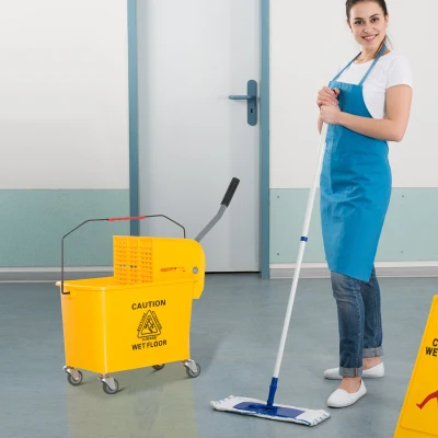 HOMCOM Carrello per pulizia 60cm x 27cm x 70.5cm Giallo