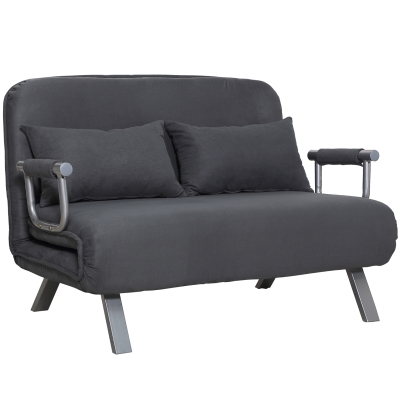 Homcom Canapé-lit canapé convertible 2 places déhoussable grand confort 2 coussins fournis pieds accoudoirs métal suède gris
