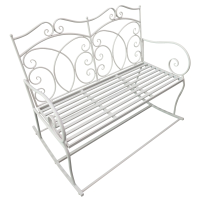 Outsunny Panchina in ferro a Dondolo da Giardino stile Shabby, Bianco, 102x74.5x78cm