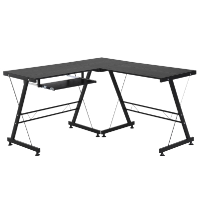 Homcom Bureau d'angle bureau informatique design moderne métal MDF imitation veinage bois noir