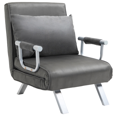 HomCom Poltrona Letto Trasformabile con Rivestimento in Microfibra, Grigio Scuro