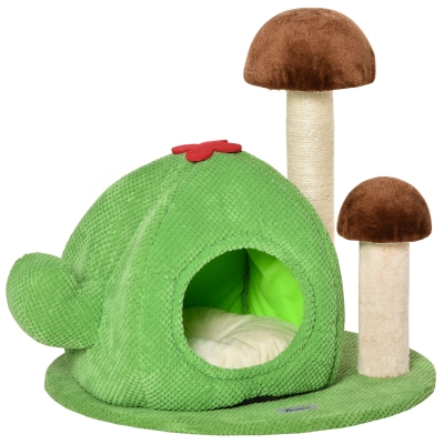PawHut Cuccia Tiragraffi a Forma di Cactus per Gatti Fino 4.5kg, 54x54x52cm - Multicolore