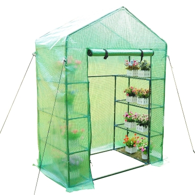 Outsunny Serra con Scaffali Serre Agricole con Tetto a Spiovente in PE, 143x73x195cm