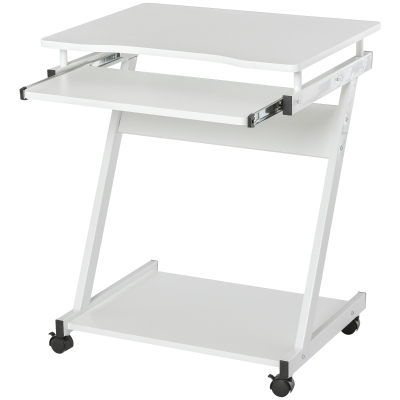HOMCOM Tavolo Scrivania Porta PC Piano Tastiera a Scomparsa e 4 Ruote, Bianco