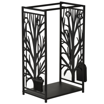 Homcom Potalegna per Camino in Acciaio Nero e Antiruggine con Accessori 46 x 29 x 70cm