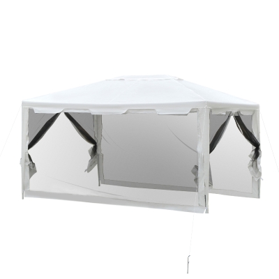 Outsunny Tenda Gazebo da Giardino Pieghevole con Zanzariera, Struttura in Metallo Copertura PE, 395x295cm, Bianco