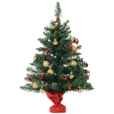 Homcom Albero di Natale Mini con 15 Led Bianchi Caldi e Decorazioni Verde 60cm