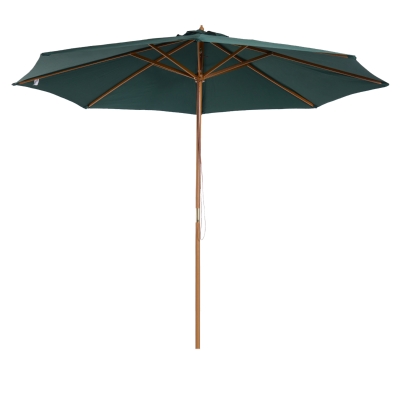 Outsunny Ombrellone da Giardino Φ300 x 250Acm con Apertura a Corda, 8 Stecche e Palo in Legno, Verde Scuro