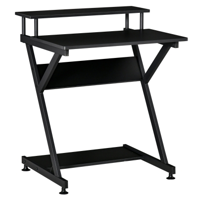 HOMCOM Tavolo Porta PC Salvaspazio con Ripiano Monitor Rialzato, Scrivania per Computer da Ufficio in Legno, 70x60x85.5cm - Nero