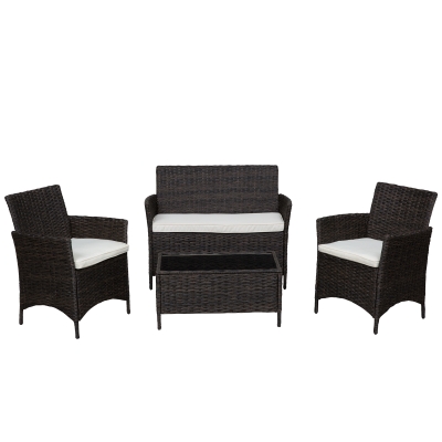 Outsunny set mobili da giardino Divanetto con 2 Poltroncine e Tavolino in PE Rattan Nero e Bianco