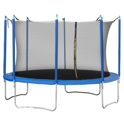 HOMCOM Tappeto Elastico per Bambini e Adulti con Rete e Bordo Imbottito, Trampolino da Giardino, Φ370x275cm - Blu/Nero