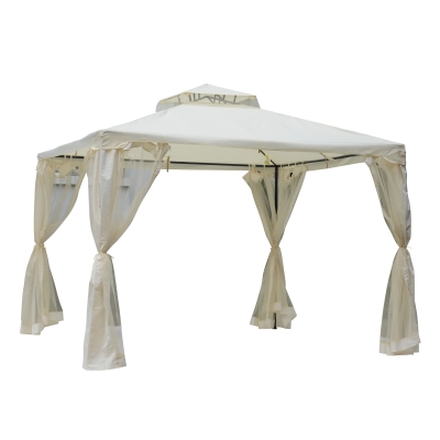 Outsunny Gazebo da Giardino con Paletti e Corde Doppio Tetto Zanzariera Pareti Laterali Beige 294 x 294 x 263 cm