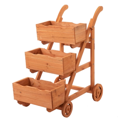 Outsunny Fioriera in Legno Verticale 3 Livelli Carrello Portapiante con 4 Ruote