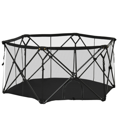 PawHut Recinto per Cani Pieghevole in Acciaio e Tessuto, Box per Animali Piccoli con Sacca di Trasporto, 148x134x67cm, Nero