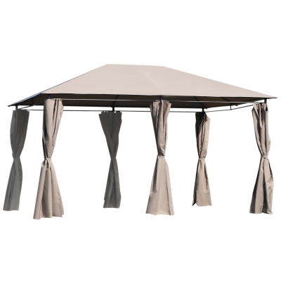 Outsunny Gazebo da GiardinoTelo in Poliestere 6 Pareti Rimovibili 12 Paletti Struttura in Metallo Beige 400 x 300 x 264 cm