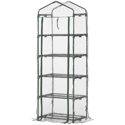 Outsunny Mini Serra per Piante a 5 Ripiani in Acciaio con Copertura in PVC, 69x49x193cm