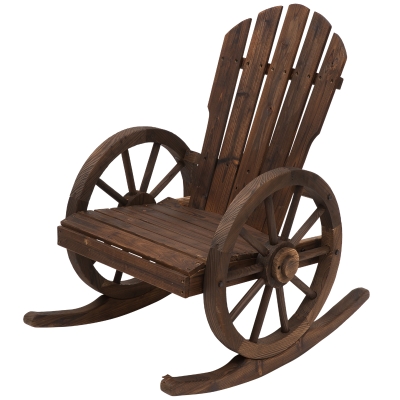 Outsunny Wooden Adirondack Rocking Chair Reclining Armchair Outdoor Garden Furniture Patio Porch Rocker - Carbonized Wood Colour