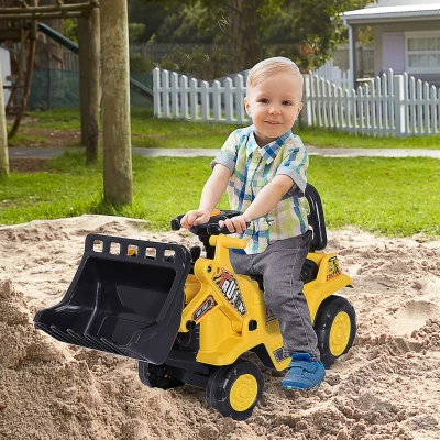 HOMCOM NO POWER 3 in 1 Ride On Toy Bulldozer Toddler Digger Excavator Scooter Storage Cart Toilet Pretend Play Construction Truck