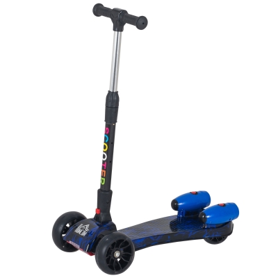 HOMCOM Patinete para Niños Scooter Plegable con Altura Ajustable de 4 Niveles y Música Luces y Nebulizador de agua +3 Años 61x26x63-81 cm Azul