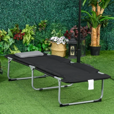 Outsunny Folding Camping Cot Sleeping Beds for adults Office Outdoor Hiking Portable, Black
