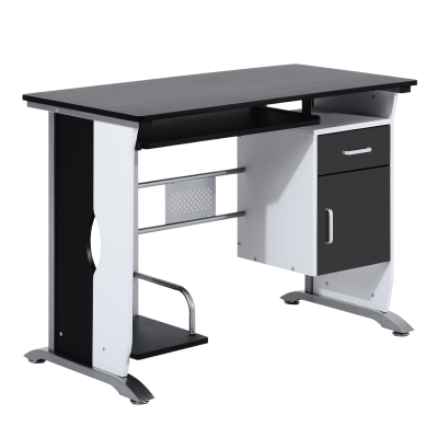 HOMCOM Mesa para Computador com Gaveta Armário e Suporte para CPU Secretária para Escritório 100x52x75cm Preto e Branco