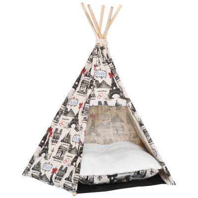 PawHut Portable Pet Teepee, 67Lx65Wx78H cm-Beige