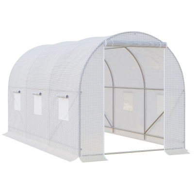 Outsunny 3.5 x 2 x 2 m Large Galvanized Steel Frame Outdoor Poly Tunnel Garden Walk-In Patio Greenhouse - White