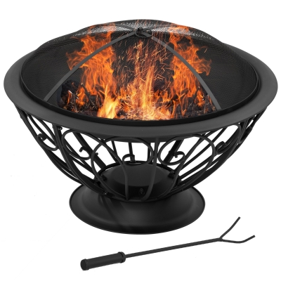 Outsunny Outdoor Fire Pit for Garden, Metal Fire Bowl Fireplace with Spark Screen, Poker, Log Grate and Rainproof Cover, Patio Heater, Bronze