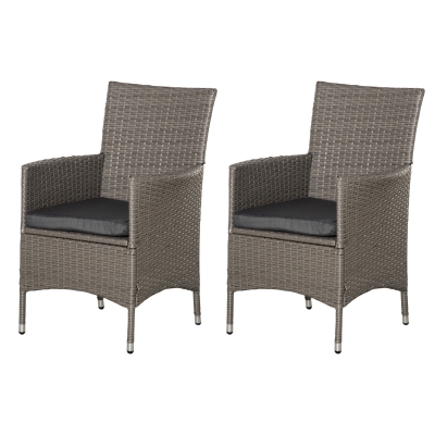 Outsunny 2-Seater Outdoor Rattan Armchair Dining Chair Garden Patio Furniture w/ Armrests Cushions Grey