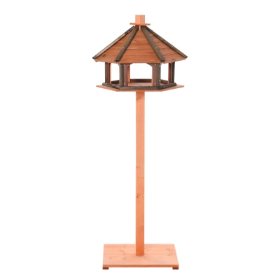 PawHut Wooden Bird Feeder Bird Table Bird House Playstand with Water-resistant Roof 130cm for Outside Use Brown